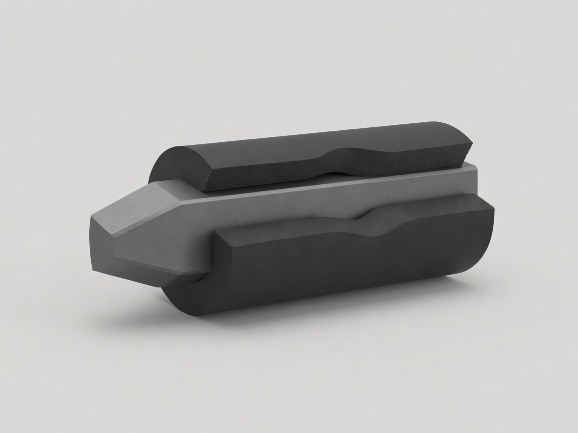 Soft-lit 3D cross-section render of a directional tungsten-carbide tyre stud with an elastomer base cushion